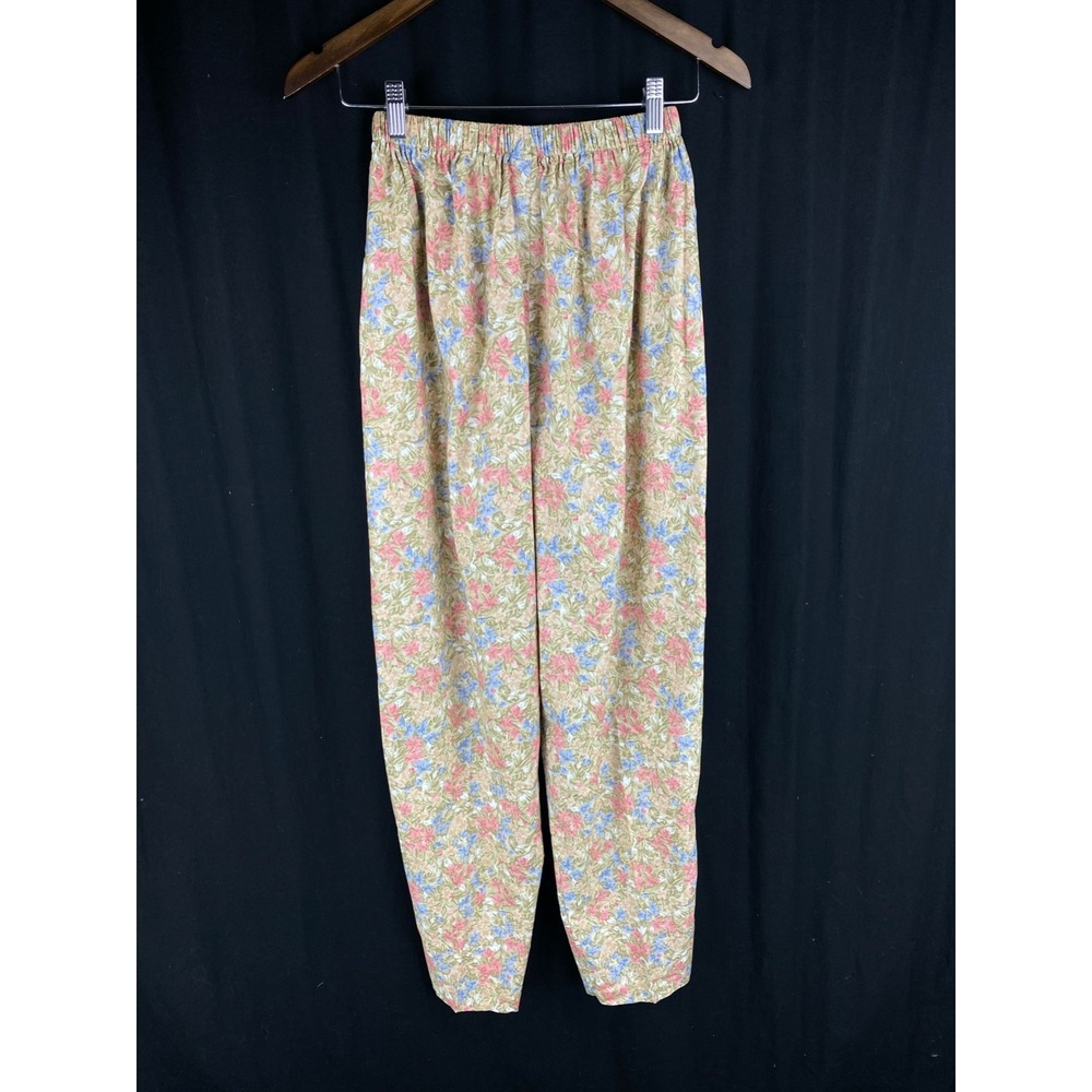 Laura Ashley Women M Floral AOP Pleated Thin Trouser Pants Vtg 90s UK